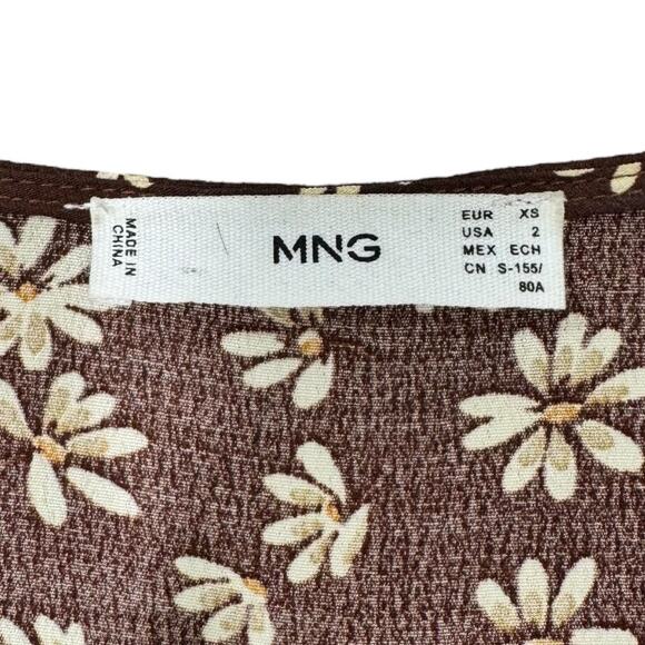Mango MNG Brown Floral Print Midi Dress 2 Button Front Cottage Dainty Retro - Picture 8 of 9